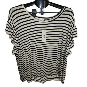 Gilli Striped Flutter Sleeve Top Women's 3X Navy White Casual Boat‎ Neck